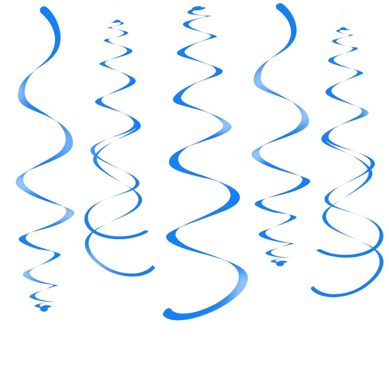 Blue Party Hanging Swirl Decorations Plastic Streamer for Ceiling, Pack of 28